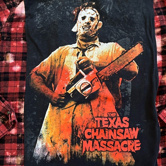 The Texas Chainsaw Massacre Bleached Flannel Shirt Upcycled unisex Large - Picture 3 of 6